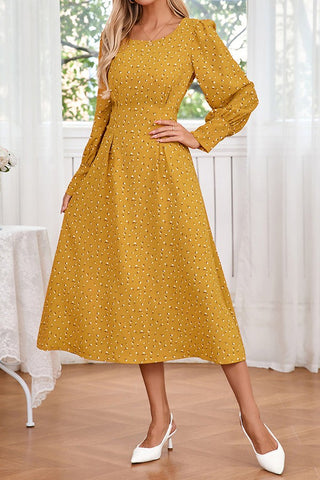 Golden Hour Glow Floral Round Neck Strappy Long Sleeve Dress