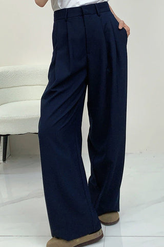 Tailored Pleated Wool Straight Leg Trousers