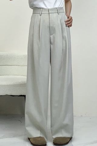 Tailored Pleated Wool Straight Leg Trousers