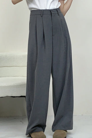 Tailored Pleated Wool Straight Leg Trousers