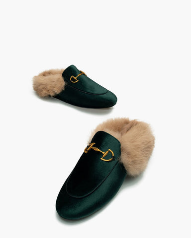 Alina Velvet Backless Fur Slip-on Comfort Mules