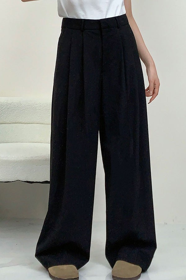 Tailored Pleated Wool Straight Leg Trousers