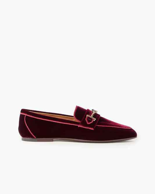 [Pre-Order] Burgundy Embellished Velvet Flat Loafers