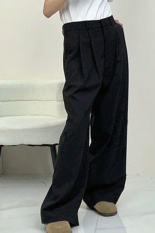 Tailored Pleated Wool Straight Leg Trousers