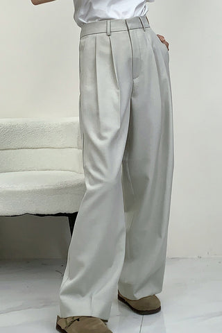 Tailored Pleated Wool Straight Leg Trousers