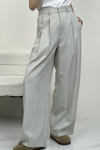 Tailored Pleated Wool Straight Leg Trousers