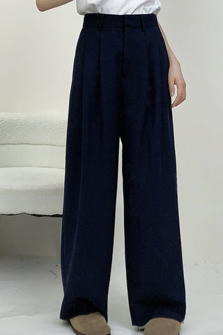 Tailored Pleated Wool Straight Leg Trousers