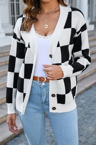 Oversized Plaid Patchwork Knitted Jacket