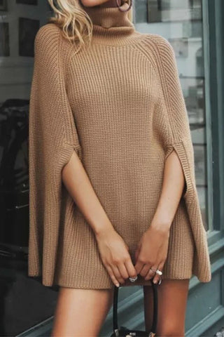 Chic Layers Cape-style Turtleneck Knit Sweater Top