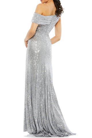 Metallic Sequin Slant-neck High-cross One-shoulder Evening Dress