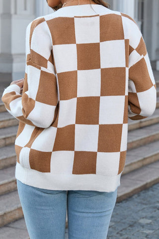 Oversized Plaid Patchwork Knitted Jacket