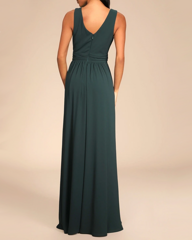 Emerald Green Surplice Sleeveless Slit Maxi Dress