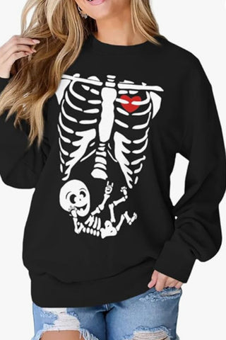 Halloween Skeleton Retro Crew Neck Sweatshirt