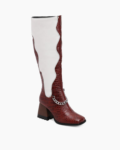 Color-Block Design Wide Calf Cowboy Western Boots