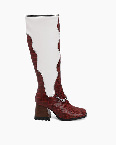 Color-Block Design Wide Calf Cowboy Western Boots