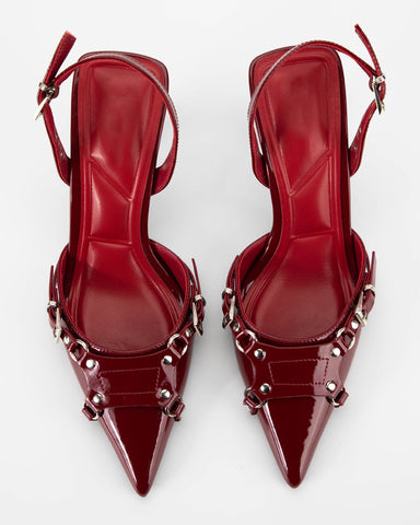 Pointed Toe Patent Leather Heeled Sandals