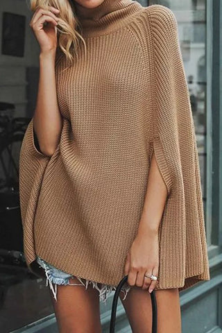 Chic Layers Cape-style Turtleneck Knit Sweater Top