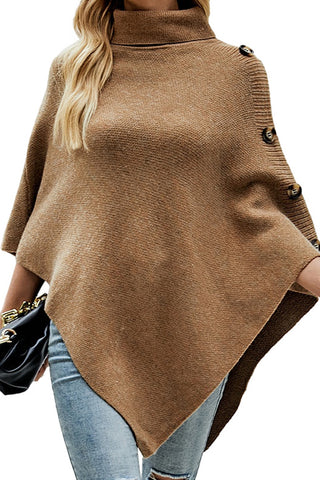 Cape Solid Color High Collar Sweater Coat