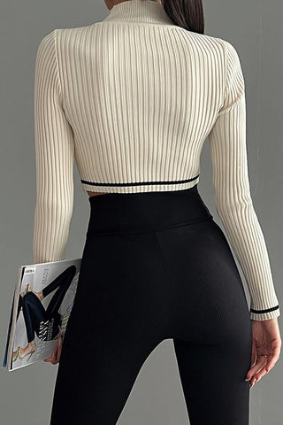 Contrast Color Crew Neck Slim Fit Cropped Sweater