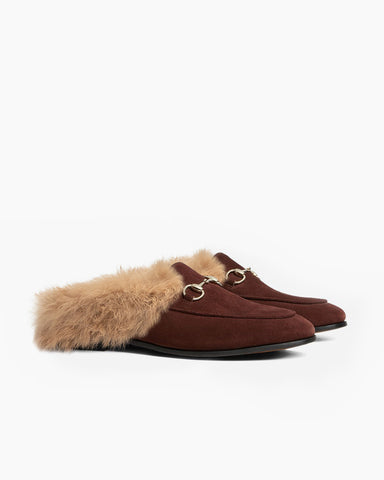 Alaia Urban Elegance Fur Suede Flat Mules