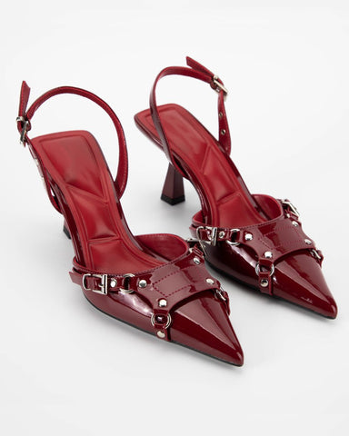 Pointed Toe Patent Leather Heeled Sandals