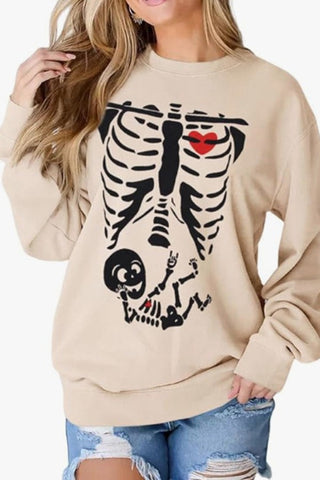 Halloween Skeleton Retro Crew Neck Sweatshirt