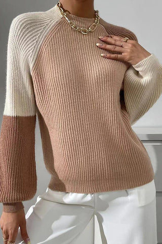 Contrast Color Lantern Sleeve Pullover Sweater