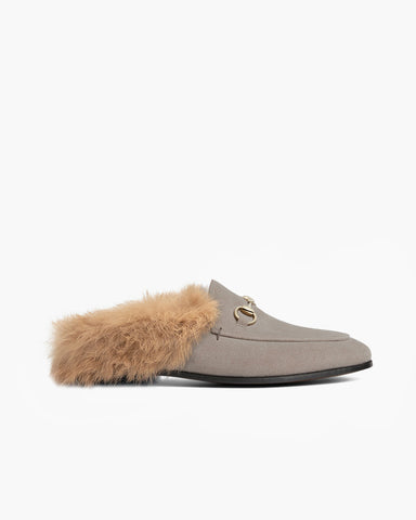 Alaia Urban Elegance Fur Suede Flat Mules