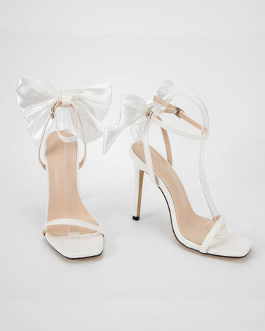 Giant Bow One Buckle Strap Heeled Sandals