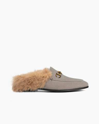 Alina Urban Elegance Fur Suede Flat Mules