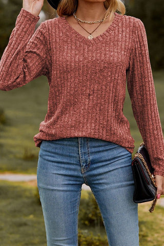 Casual Elegance V-neck Vertical Striped Solid Color Sweater