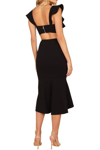 Ruffled Trim Cutout High-low Sleeveless Dress