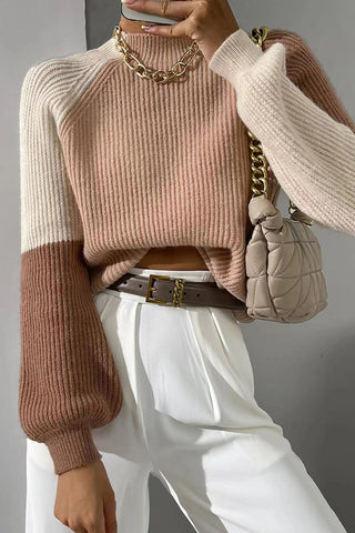 Contrast Color Lantern Sleeve Pullover Sweater