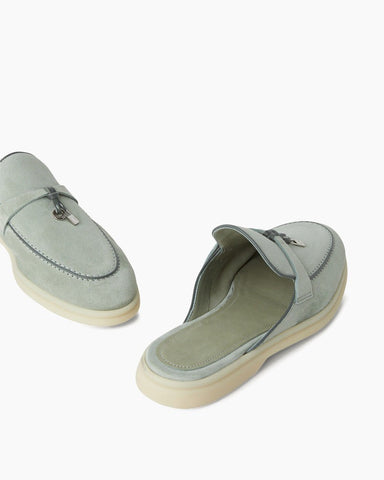 Hemmed Leather Mule Half Slippers