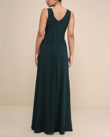 Emerald Green Surplice Sleeveless Slit Maxi Dress