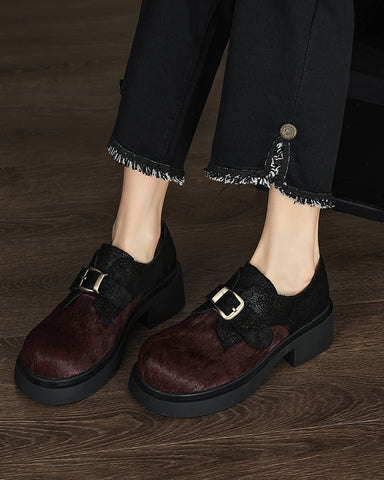 Calf Hair Colorblocking Platform Loafers