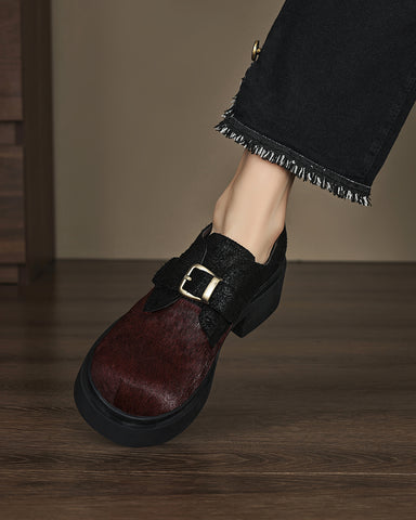 Calf Hair Colorblocking Platform Loafers