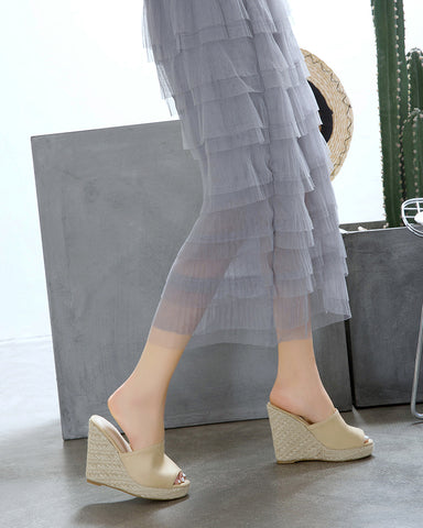 Open Toe Platform Espadrilles Slip On Wedge Sandals