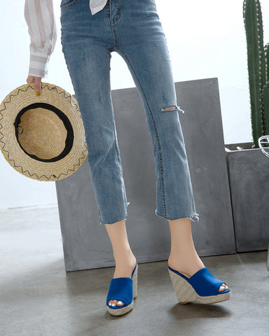 Open Toe Platform Espadrilles Slip On Wedge Sandals