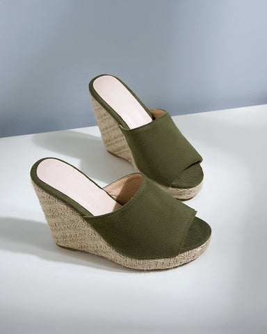 Open Toe Platform Espadrilles Slip On Wedge Sandals