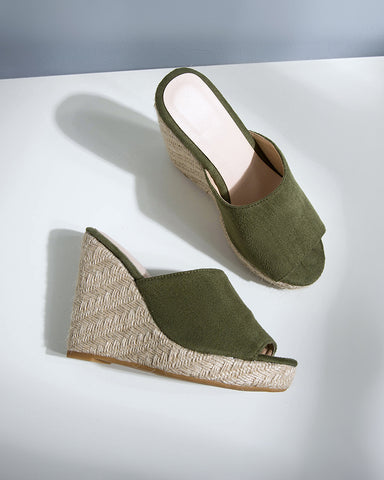 Open Toe Platform Espadrilles Slip On Wedge Sandals