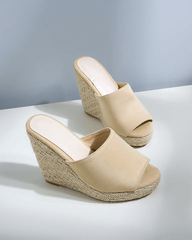 Open Toe Platform Espadrilles Slip On Wedge Sandals