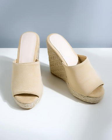 Open Toe Platform Espadrilles Slip On Wedge Sandals