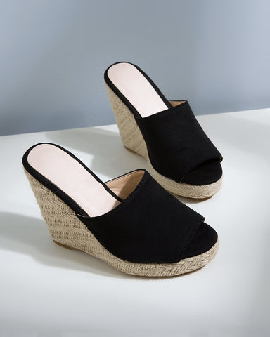 Open Toe Platform Espadrilles Slip On Wedge Sandals