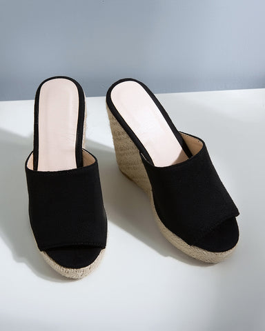 Open Toe Platform Espadrilles Slip On Wedge Sandals