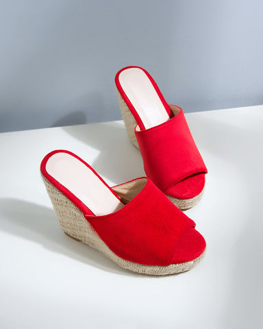 Open Toe Platform Espadrilles Slip On Wedge Sandals