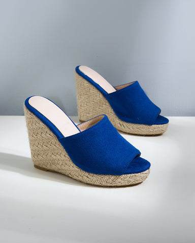 Open Toe Platform Espadrilles Slip On Wedge Sandals