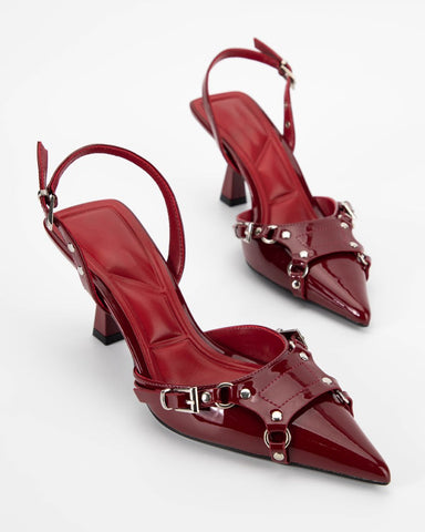 Pointed Toe Patent Leather Heeled Sandals