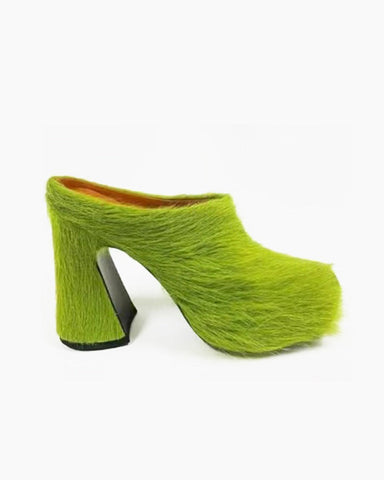 Designer Real Fur Chunky High Heel Mules