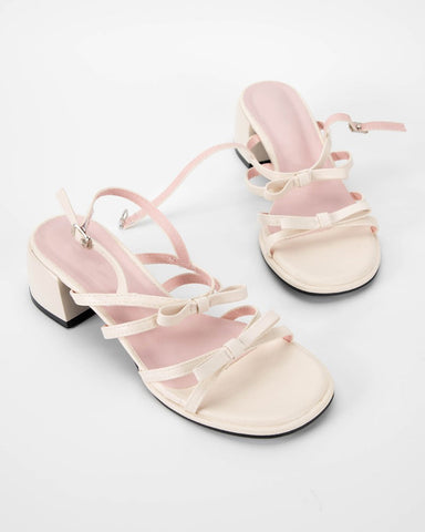 Bow One Strap Open Toe Chunky Heel Sandals